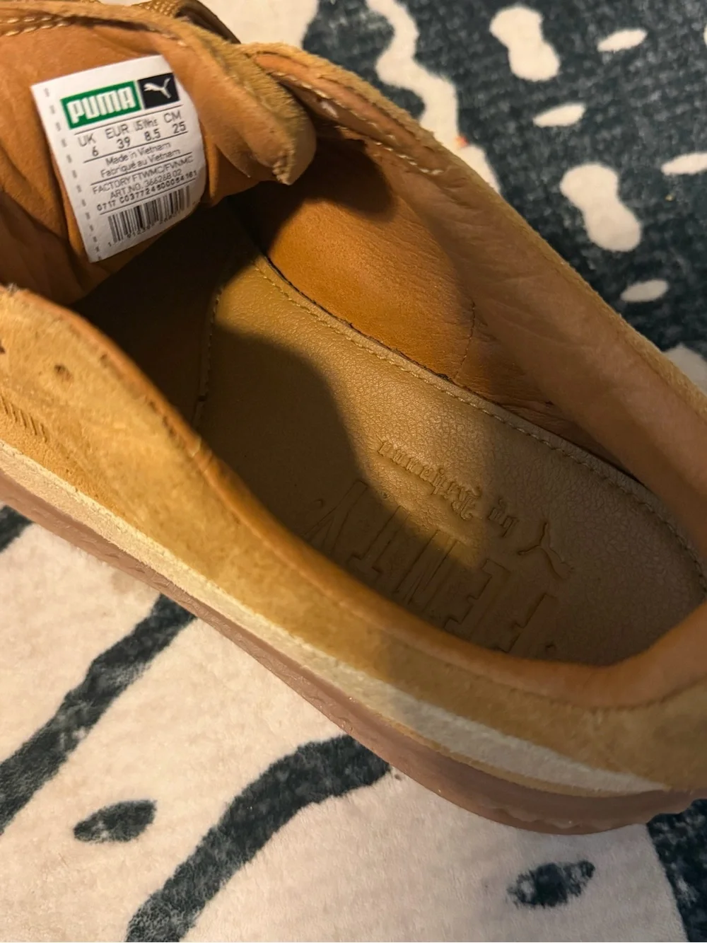 Rihanna Fenty Puma Suede Low-Top Sneakers in Tan and Cream